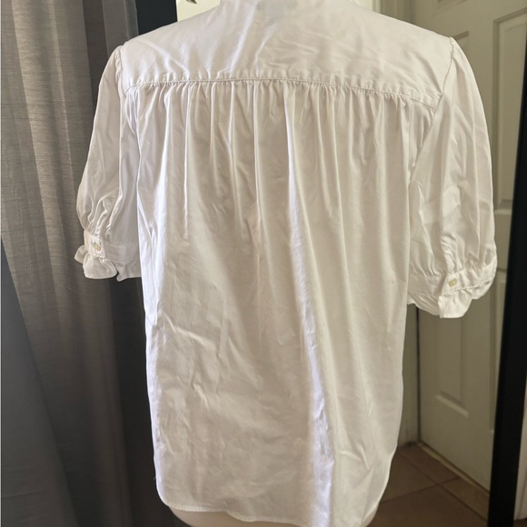 Ann Taylor White Button Down Shirt with Ruffle Trim - Picture 2 of 5